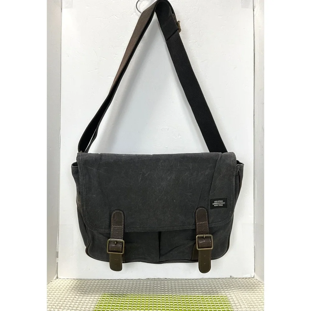 Jack Spade Canvas Messenger Bag Charcoal Gray rugged good
